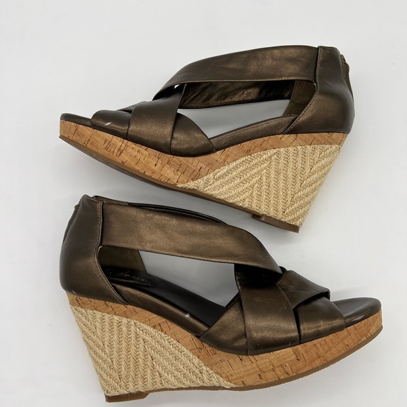 Cole Haan Wedge Sandals Metallic Bronze Leather Cork 7B Comfortable Shoes - Picture 7 of 16